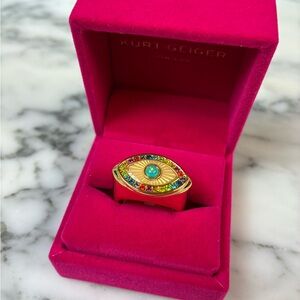 Kurt Geiger London Rainbow Crystals w/ Gold Metal Size 9 Brand New Evil Eye Ring